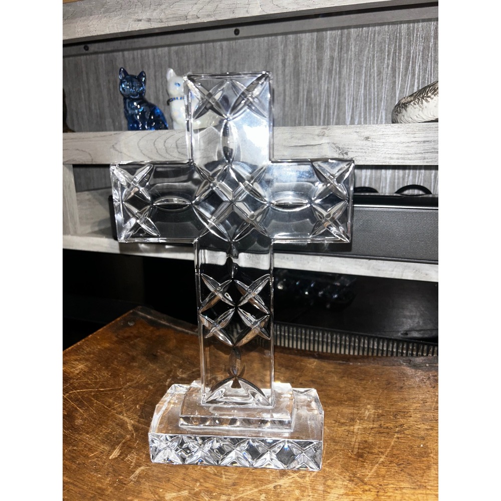 Royal Limited 24% Lead Crystal Standing Cross Figurine 10 Inch Geometric Cut